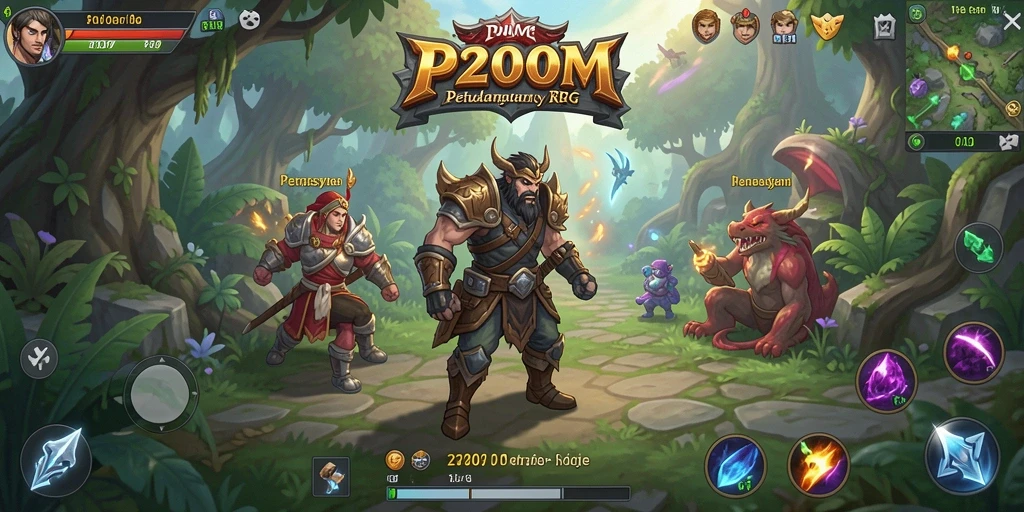 Screenshot P200M menampilkan aksi seru dalam pertarungan RPG.