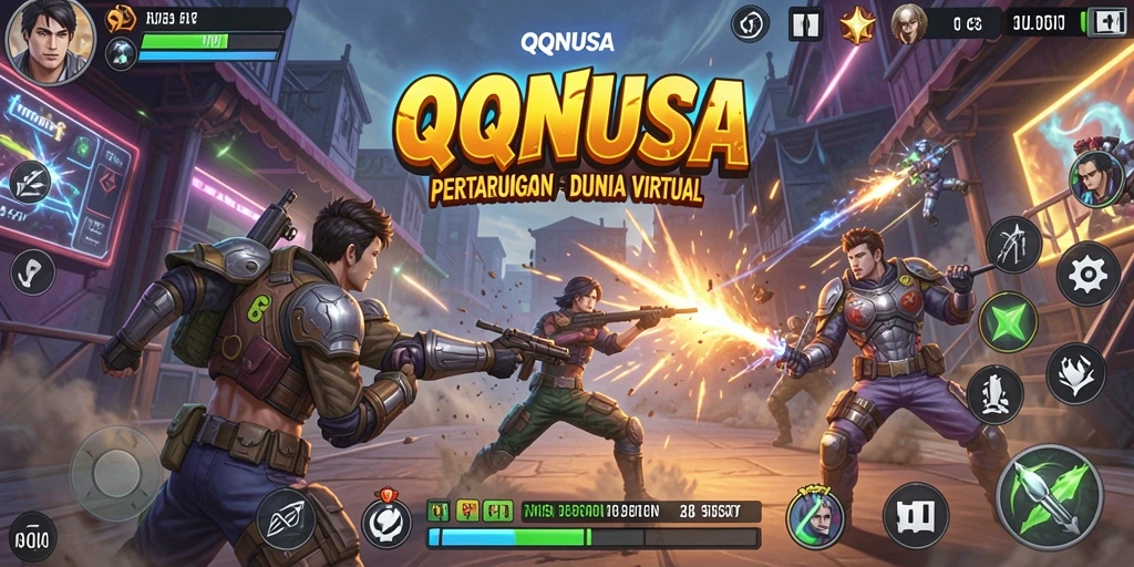 Screenshot utama QQNUSA menunjukkan aksi pertarungan seru yang mengesankan.